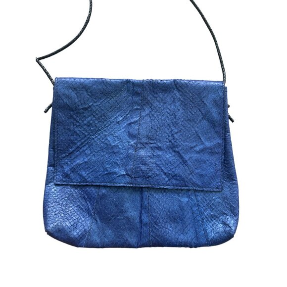 VINTAGE Blue Snake Embossed Leather Shoulder Bag - Picture 2 of 8